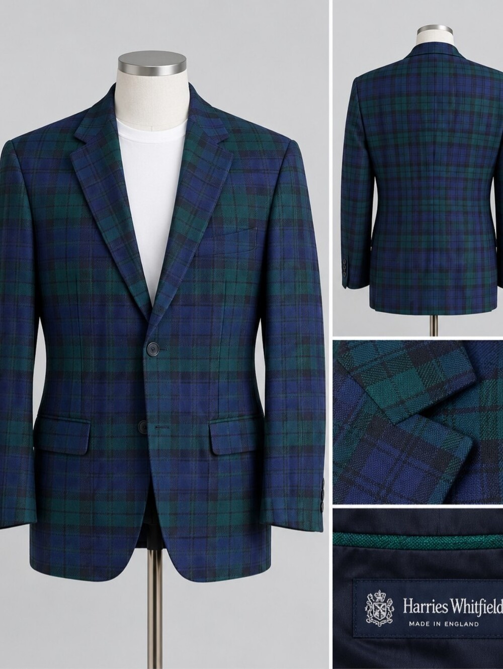 Harries Whitfield Made in England Green Purple Tartan Plaid Wool Blazer 40S